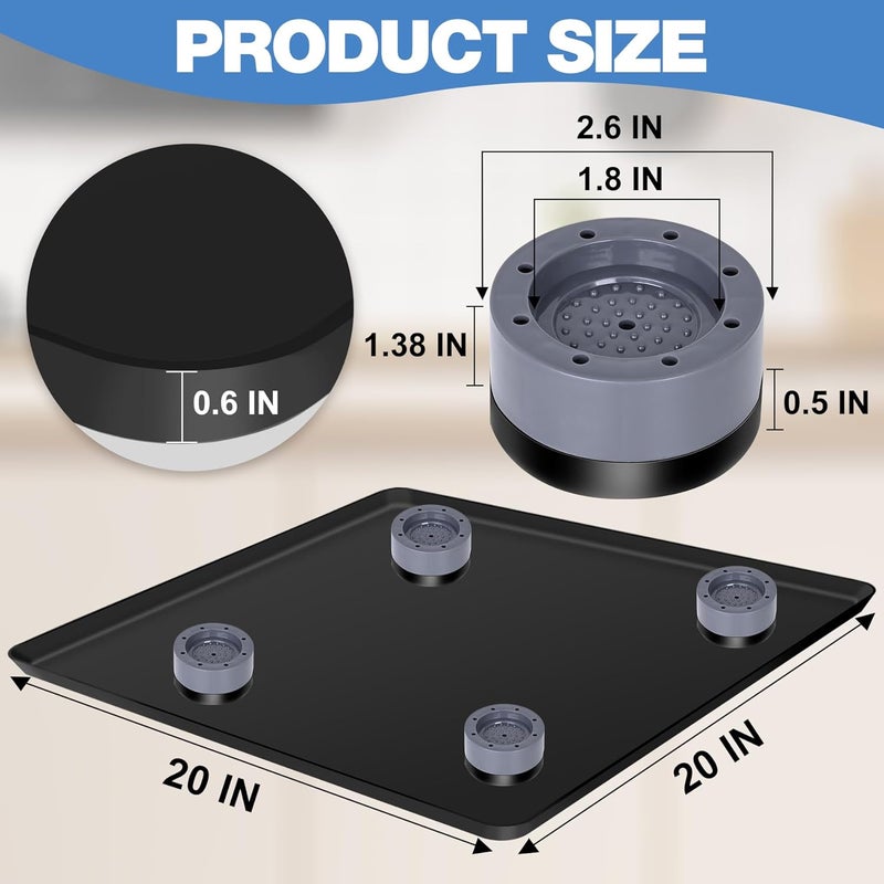 ToLanbbt Mini Fridge Silicone Mat with 4 Base Raisers - 20" x 20" x 0.6" Mini Fridge Drip Tray Under Refrigerator Mat Carpet Floor Protector Leak-Resistant Portable AC Pan for Washing Machine, Black - Image 2